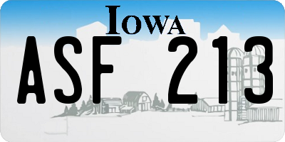 IA license plate ASF213