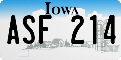 IA license plate ASF214