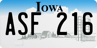 IA license plate ASF216