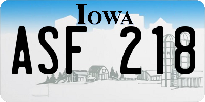 IA license plate ASF218