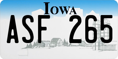 IA license plate ASF265