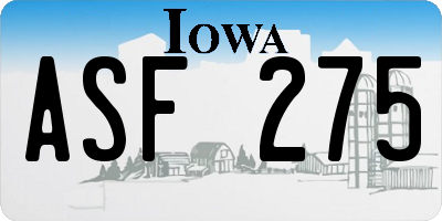 IA license plate ASF275