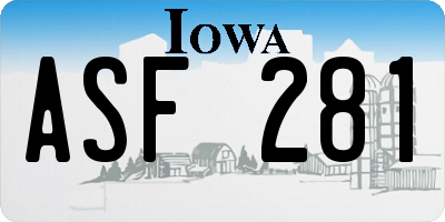IA license plate ASF281