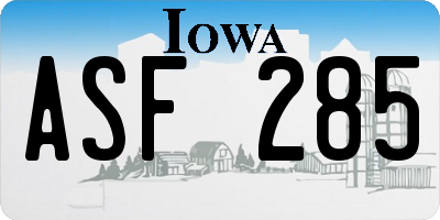 IA license plate ASF285