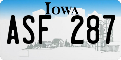 IA license plate ASF287