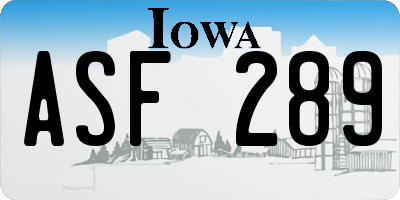 IA license plate ASF289