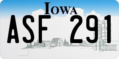 IA license plate ASF291