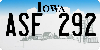 IA license plate ASF292