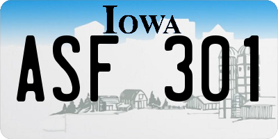 IA license plate ASF301