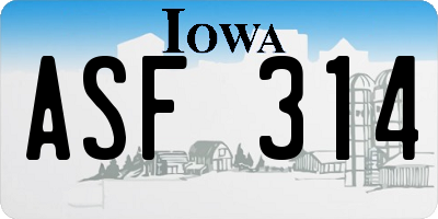 IA license plate ASF314