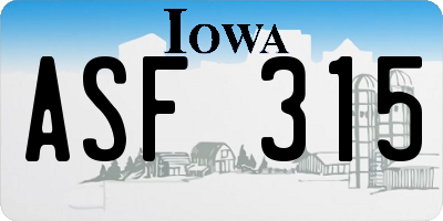 IA license plate ASF315