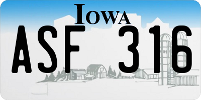 IA license plate ASF316