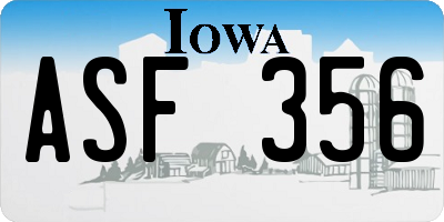 IA license plate ASF356