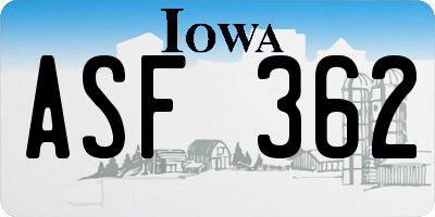 IA license plate ASF362