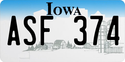 IA license plate ASF374