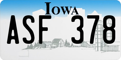 IA license plate ASF378