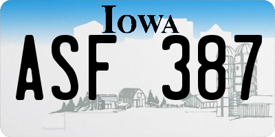 IA license plate ASF387