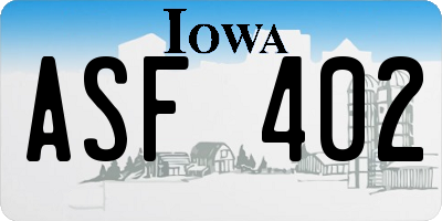 IA license plate ASF402