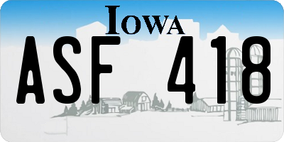 IA license plate ASF418