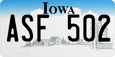 IA license plate ASF502