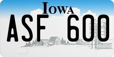 IA license plate ASF600