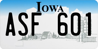 IA license plate ASF601