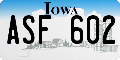 IA license plate ASF602