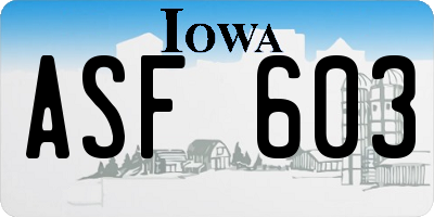 IA license plate ASF603