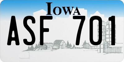 IA license plate ASF701