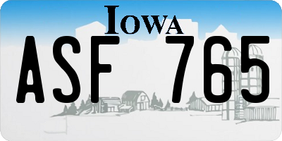 IA license plate ASF765