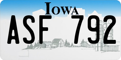 IA license plate ASF792