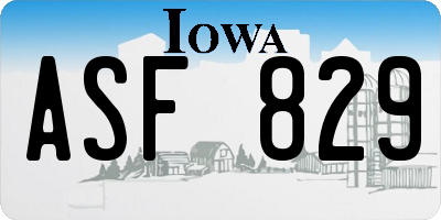 IA license plate ASF829