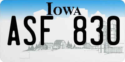 IA license plate ASF830