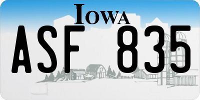 IA license plate ASF835