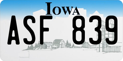 IA license plate ASF839