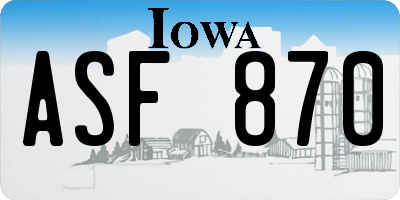 IA license plate ASF870