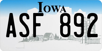IA license plate ASF892