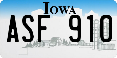 IA license plate ASF910