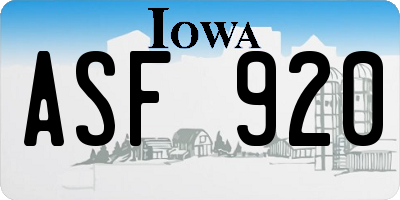 IA license plate ASF920