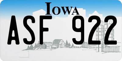 IA license plate ASF922