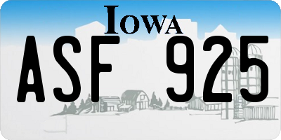 IA license plate ASF925