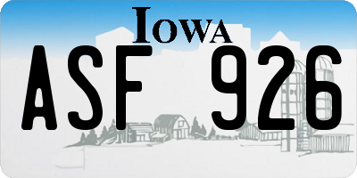 IA license plate ASF926