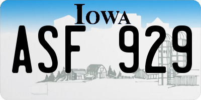 IA license plate ASF929