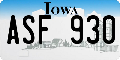 IA license plate ASF930