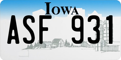 IA license plate ASF931