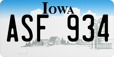 IA license plate ASF934