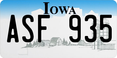 IA license plate ASF935