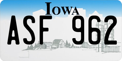 IA license plate ASF962