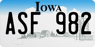 IA license plate ASF982