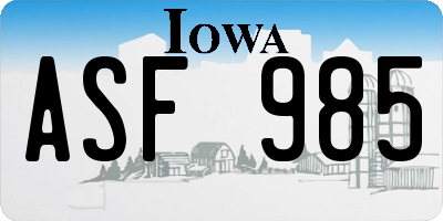 IA license plate ASF985